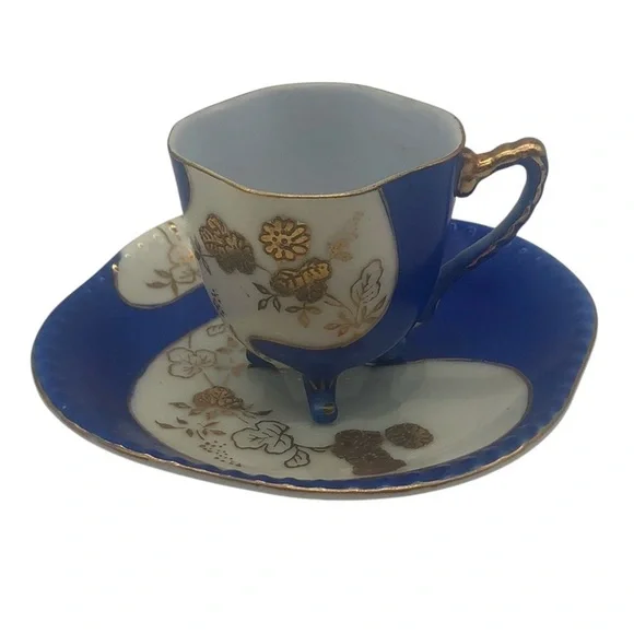 Japan demitasse Blue and Gold Floral Teacup Set - Picture 2 of 16